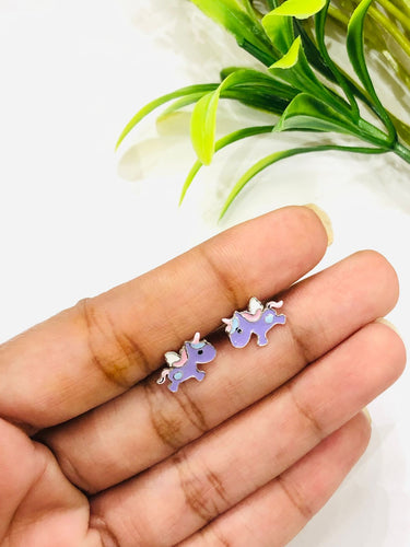 925 Silver Baby Purple Unicorn Earrings
